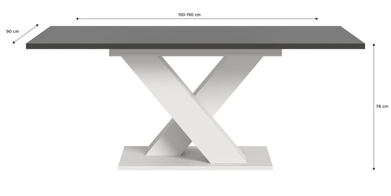 Esstisch Motion ausziehbar, Weiß/Grau, 150-190 cm, X-Fußgestell