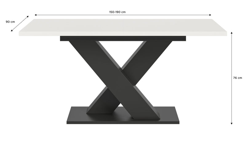 Esstisch Motion ausziehbar, Weiß/Grau, 150-190x76x90 cm, X-Fußgestell