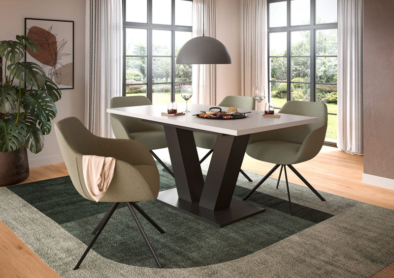 Esstisch ausziehbar Weiß Grau V-Fußgestell 150-190cm modern