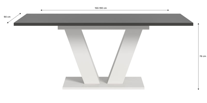 Esstisch Motion ausziehbar, Weiß/Grau, V-Fuß, 150-190 cm