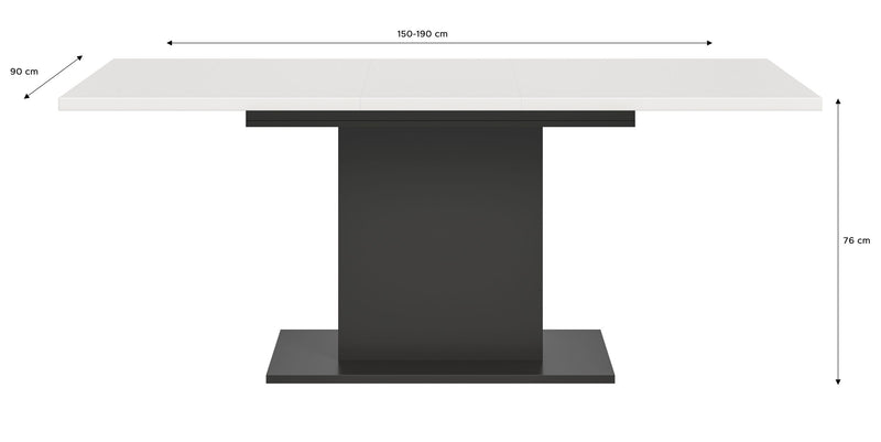 Esstisch Motion ausziehbar, Weiß/Grau, 150-190x76x90 cm