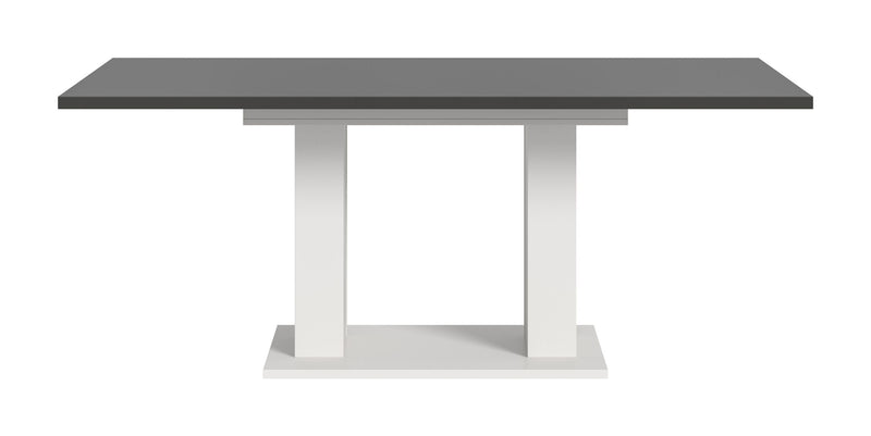 Ausziehbarer Esstisch Weiß Grau, 150-190x76x90 cm, Doppelsäulen-Fußgestell