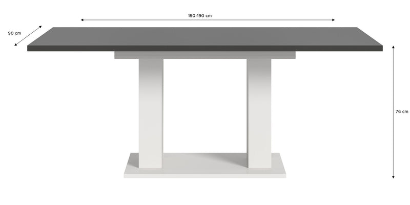 Ausziehbarer Esstisch Weiß Grau, 150-190x76x90 cm, Doppelsäulen-Fußgestell