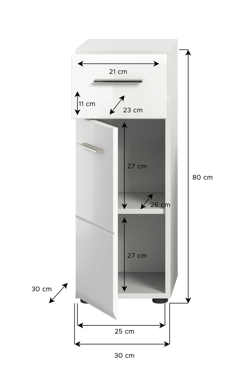 Standschrank Weiß Hochglanz 30x80x30 cm FSC-zertifiziertes Holz