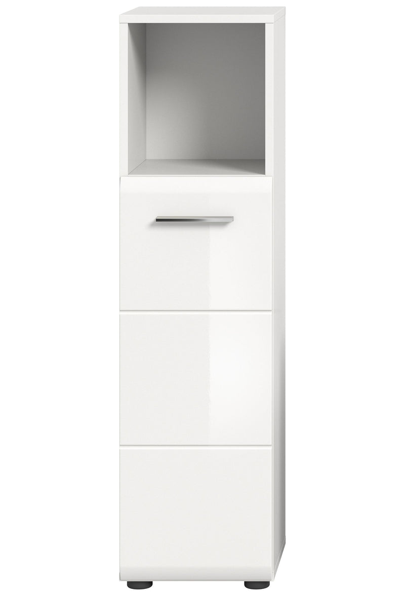Standschrank hoch weiß Hochglanz, modernes Design, 110x30x30 cm