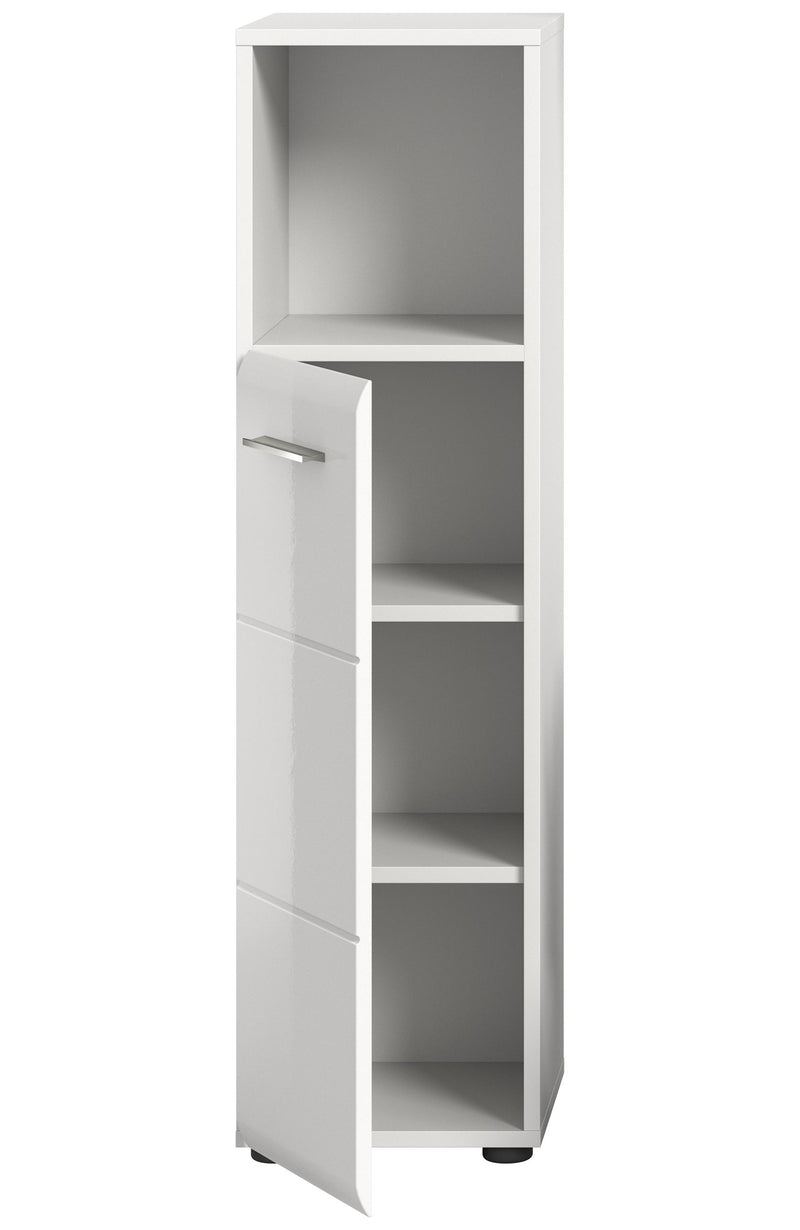 Standschrank hoch weiß Hochglanz, modernes Design, 110x30x30 cm