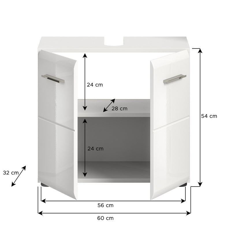 Waschbeckenunterschrank Weiß Hochglanz, 60x54x32 cm, FSC-zertifiziert
