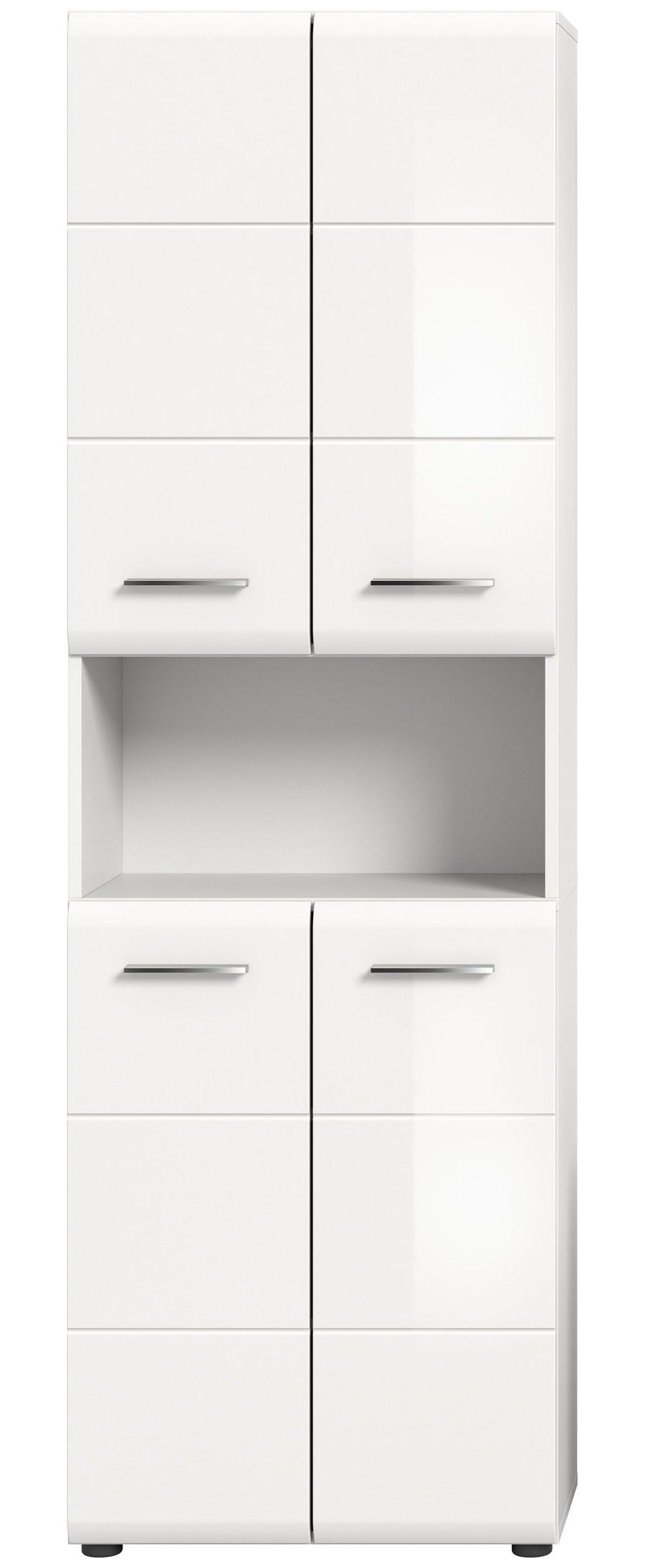 Hochschrank Weiß Hochglanz 60x185x30 cm mit Fächern und Schubladen