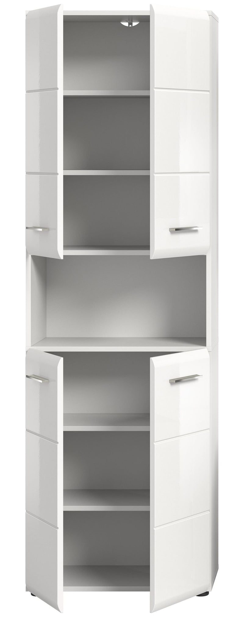 Hochschrank Weiß Hochglanz 60x185x30 cm mit Fächern und Schubladen