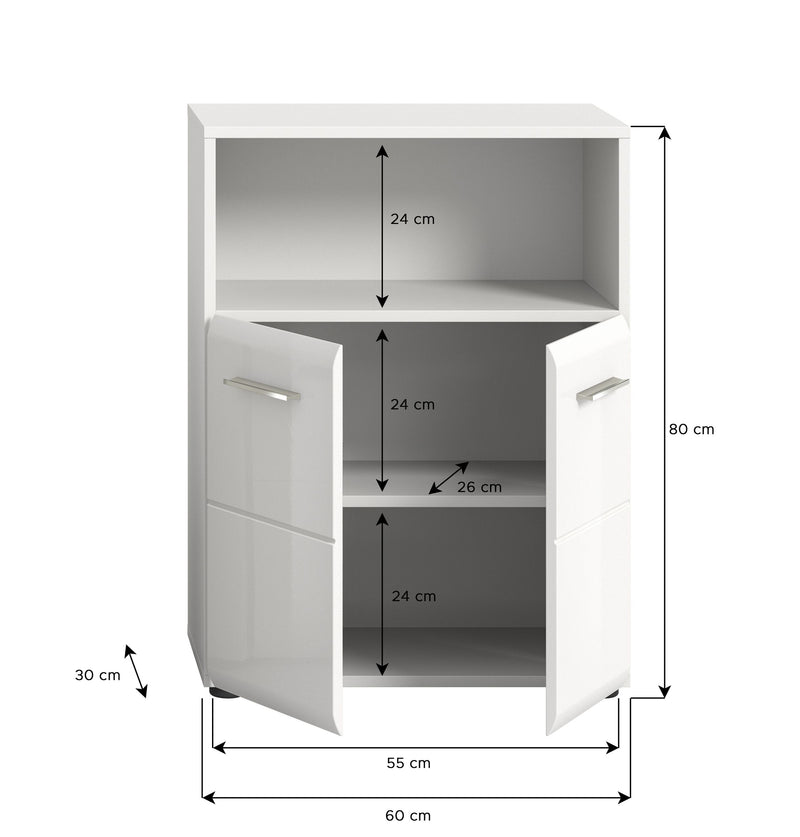 Standschrank Weiß Hochglanz 60x80x30 cm - Modernes Design
