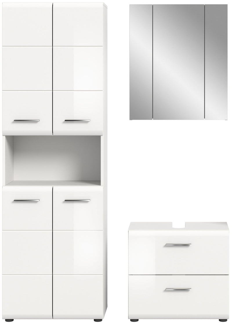 Badkombination Weiß Hochglanz 135x190x32 cm mit Spiegelschrank