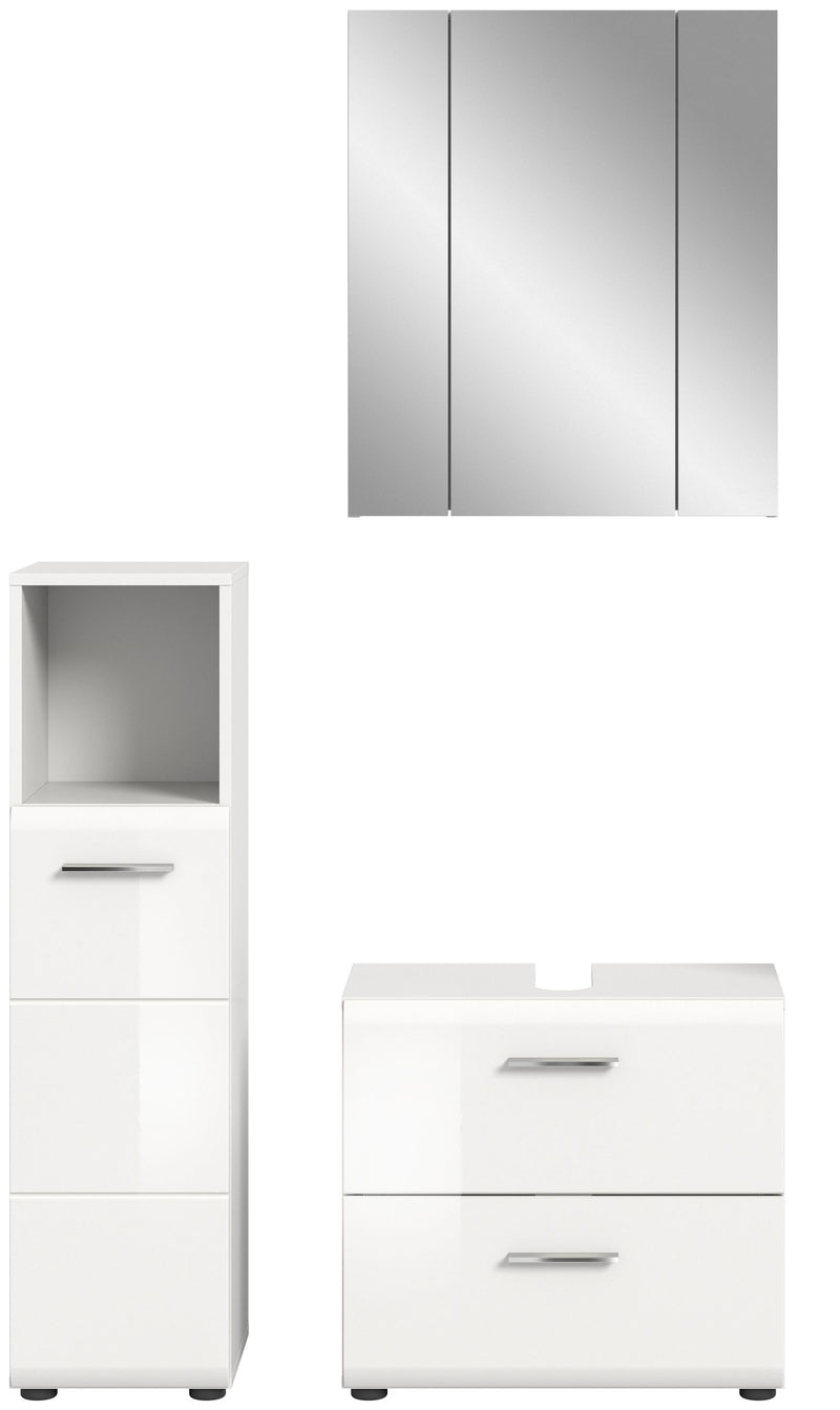 Badkombination Weiß Hochglanz, 105x190x32 cm, inkl. Spiegelschrank