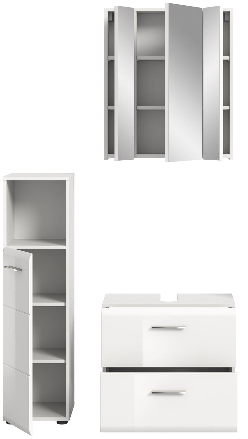 Badkombination Weiß Hochglanz, 105x190x32 cm, inkl. Spiegelschrank