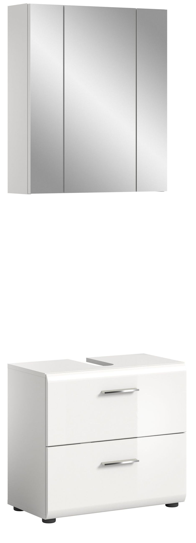 Badkombination Weiß Hochglanz, 60x185x32 cm, Waschbeckenunterschrank
