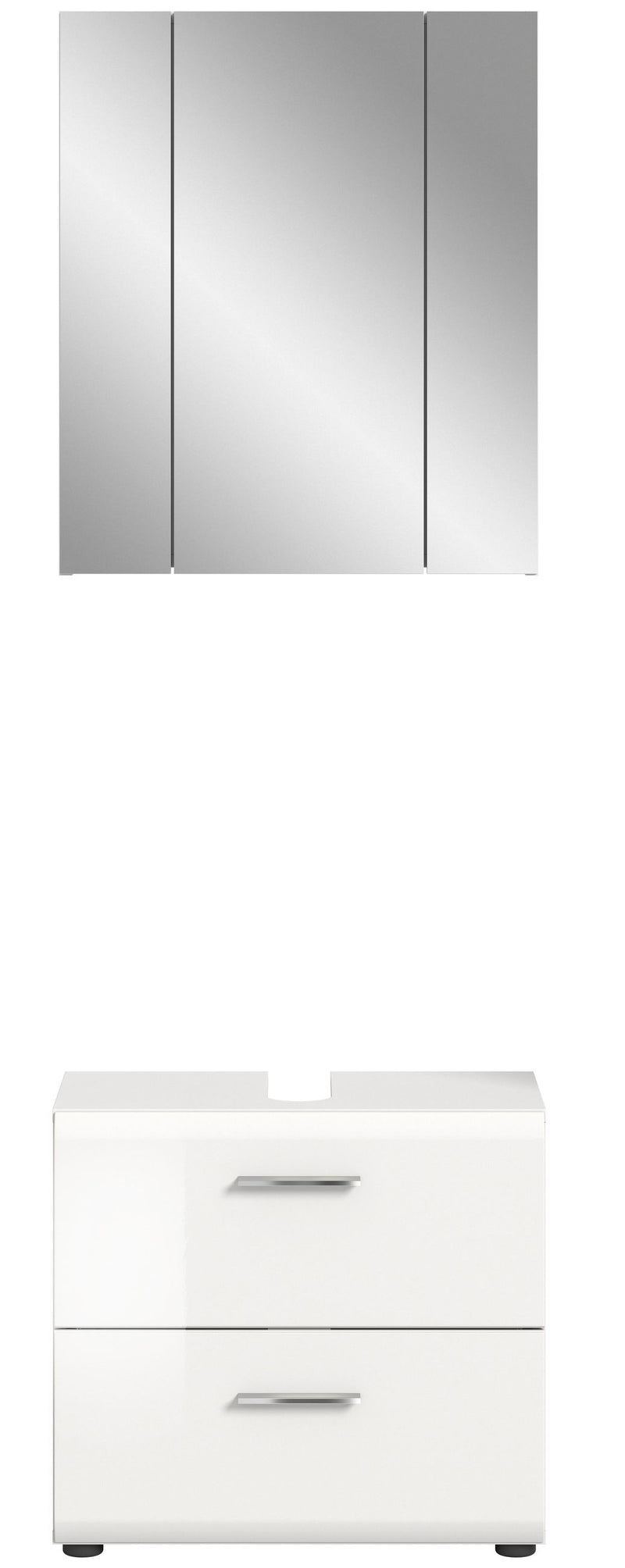 Badkombination Weiß Hochglanz, 60x185x32 cm, Waschbeckenunterschrank