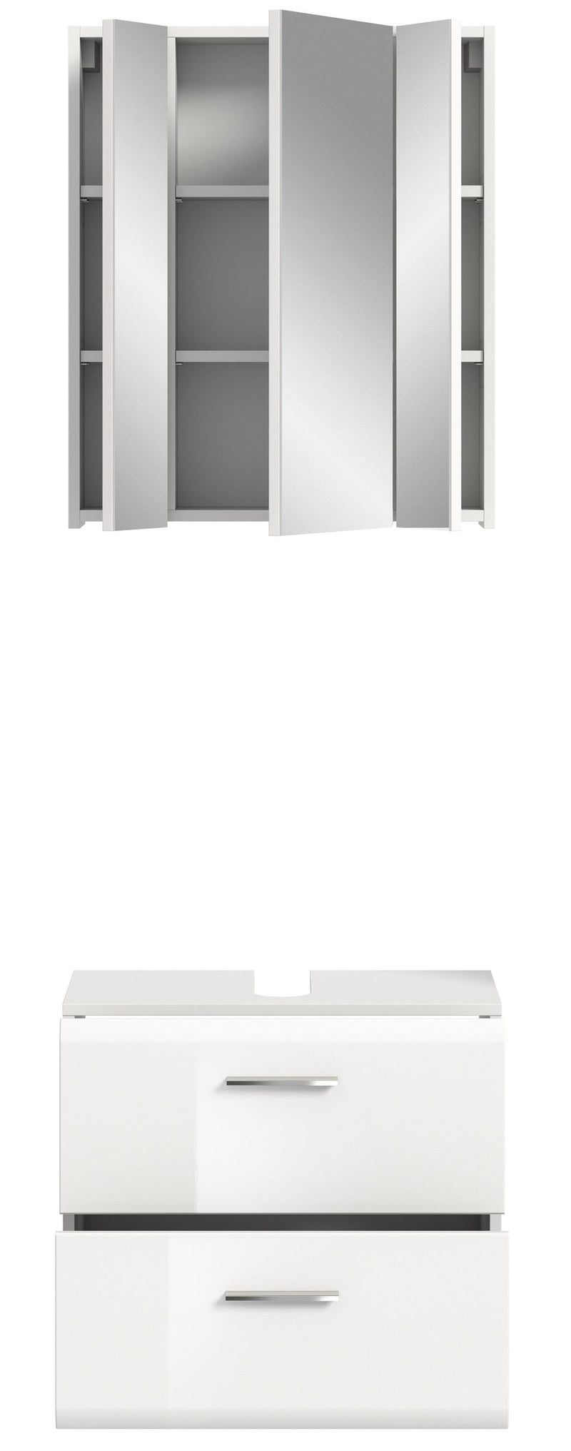 Badkombination Weiß Hochglanz, 60x185x32 cm, Waschbeckenunterschrank