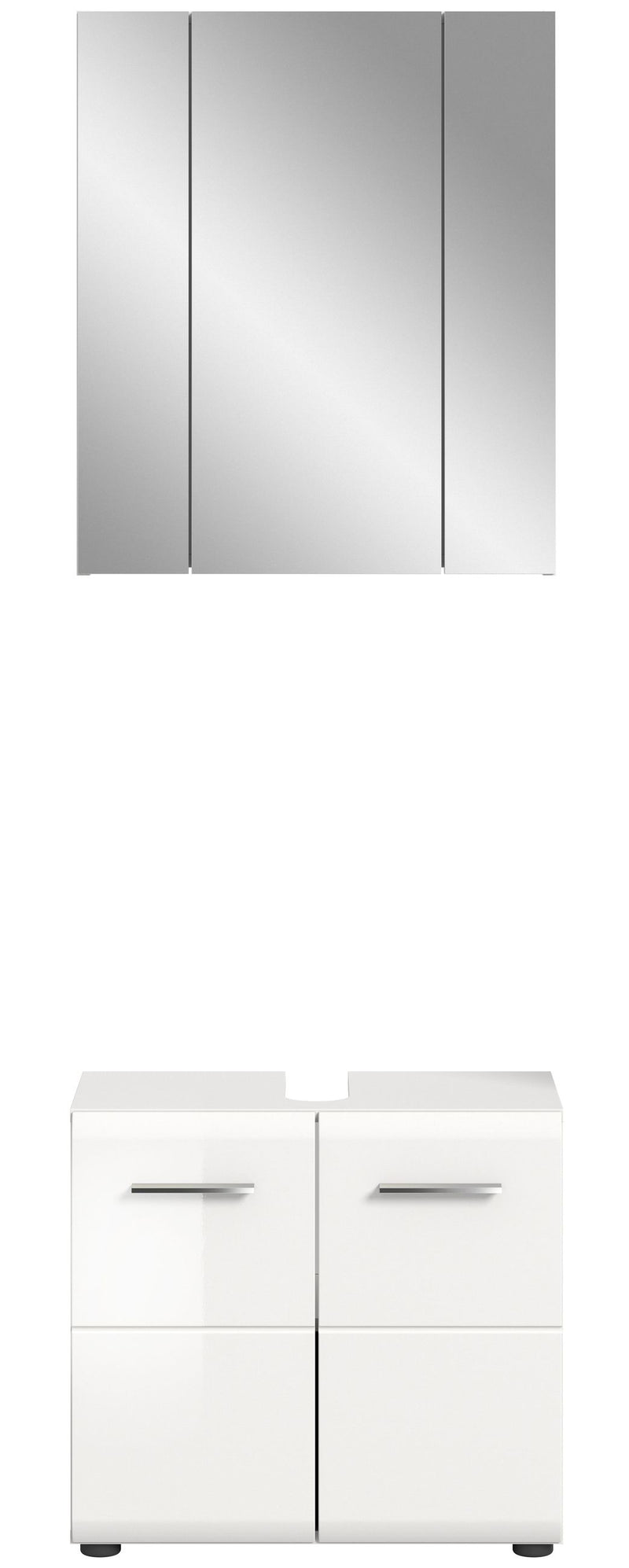 Badkombination Weiß Hochglanz, 60x185x32 cm, Waschbeckenunterschrank