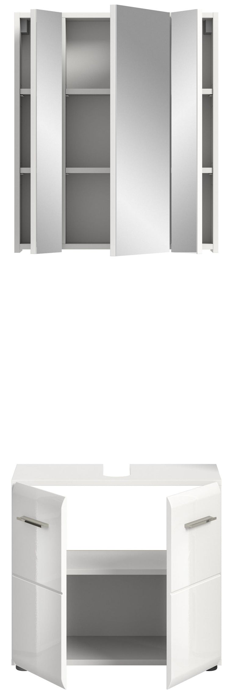 Badkombination Weiß Hochglanz, 60x185x32 cm, Waschbeckenunterschrank