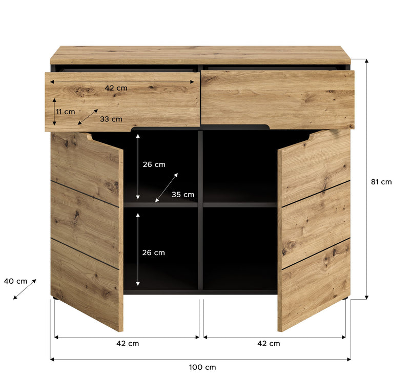 Kommode Canu Basaltgrau Artisan-Stil FSC-zertifiziert 100x81x40 cm