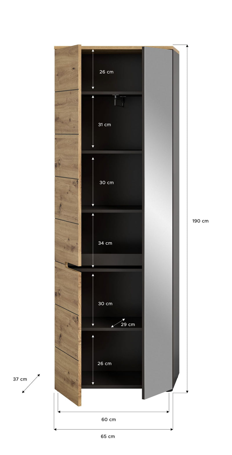 Garderobenschrank Canu, Basaltgrau/Artisan, 65x190x37 cm, FSC-zertifiziert