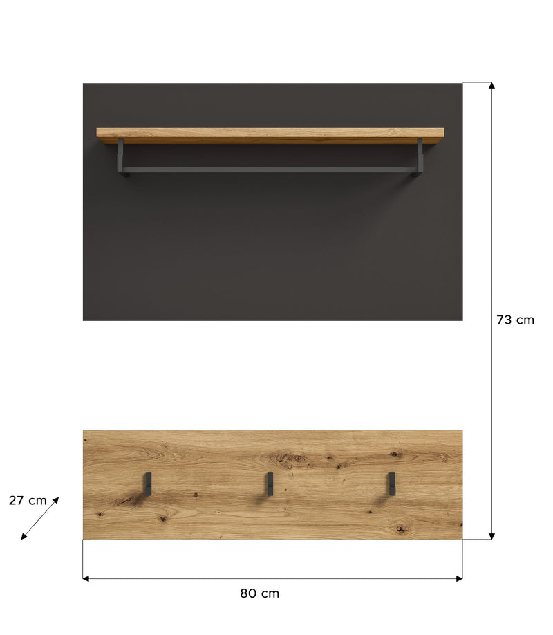 Garderobenpaneel Canu Spanplatte Basaltgrau 80x73x27 cm