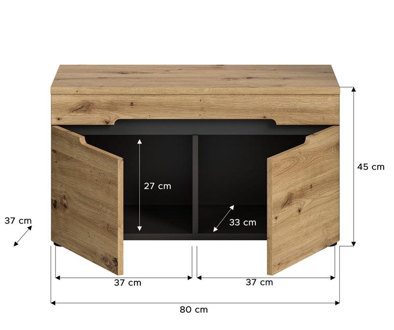 Sitzbank Canu Basaltgrau, Artisan Stil, 80x45x37 cm, FSC-zertifiziert