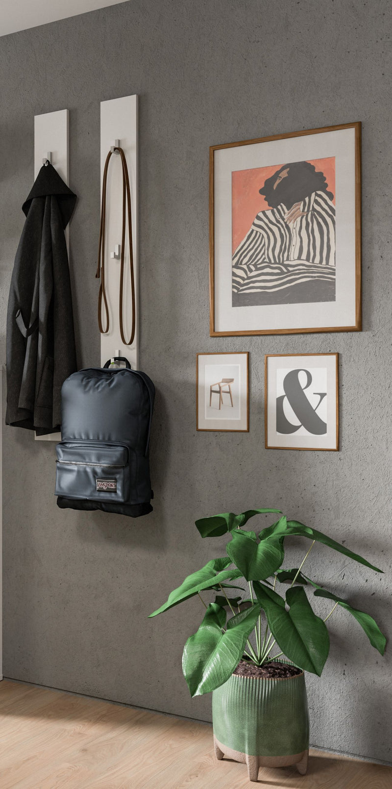 Paneel 2er Set Weiß Hochglanz, 6 Haken, 13x115x3 cm, FSC-zertifiziert