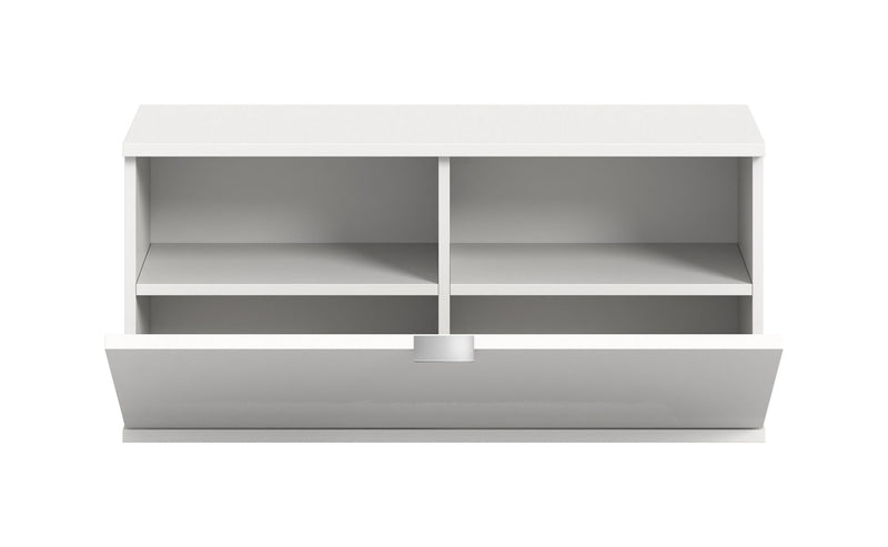 Sitzbank Weiß Hochglanz, 92x42x37 cm, mit Stauraum, modernes Design