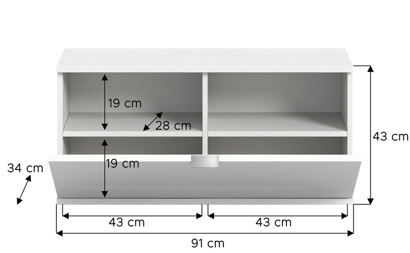 Sitzbank Weiß Hochglanz, 92x42x37 cm, mit Stauraum, modernes Design