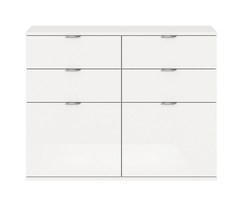 Kommode Weiß Hochglanz, modernes Design, 120x85x34 cm, 4 Schubkästen