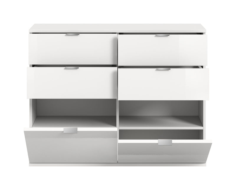 Kommode Weiß Hochglanz, modernes Design, 120x85x34 cm, 4 Schubkästen