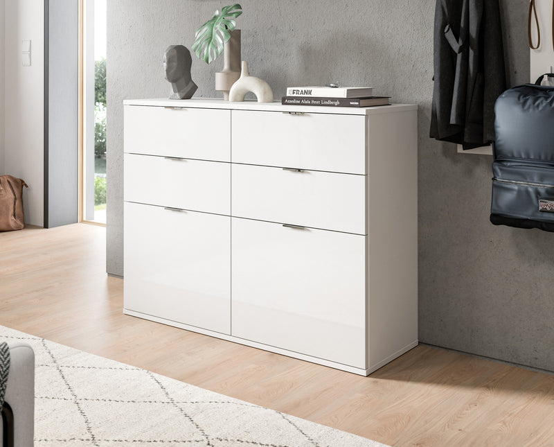 Kommode Weiß Hochglanz, modernes Design, 120x85x34 cm, 4 Schubkästen