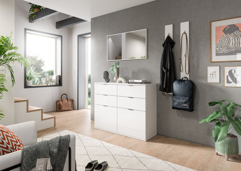 Kommode Weiß Hochglanz, modernes Design, 120x85x34 cm, 4 Schubkästen