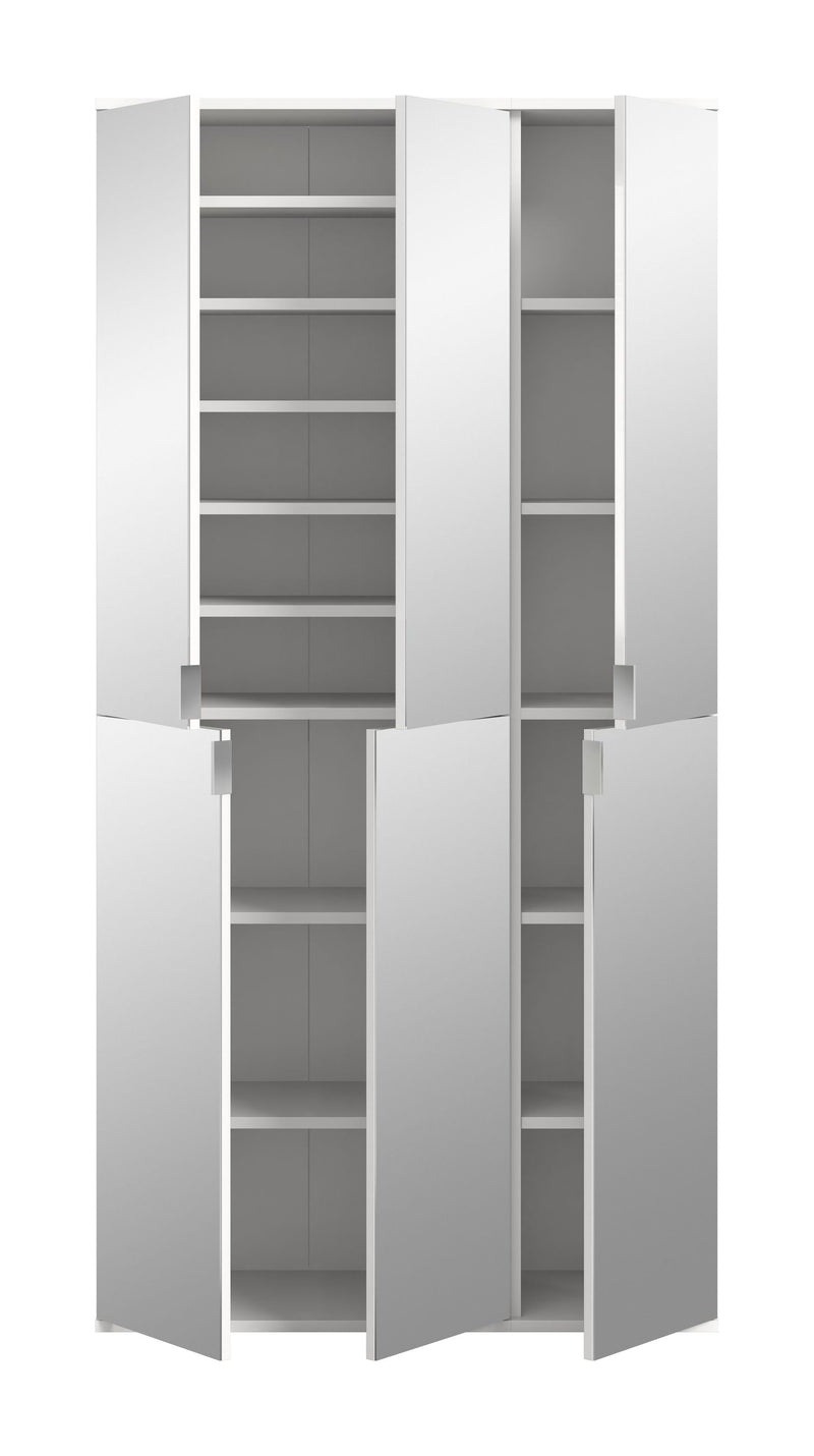 Garderobenschrank Weiß-Nachbildung Spiegelglas 91x193x34 cm