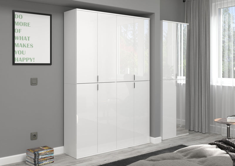 Garderobenschrank Weiß-Hochglanz, Spanplatte, 122x193x34 cm