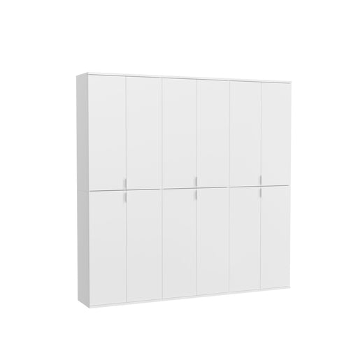 Garderobenschrank Weiß-Nachbildung Hochglanz mit sechs weißen Türen und horizontaler Mittelteilung in Gesamtansicht.