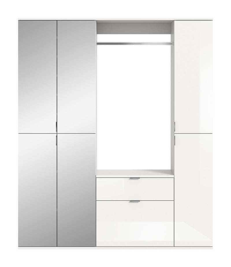 Garderobenkombination Weiß Hochglanz mit Spiegelschrank und Kommode