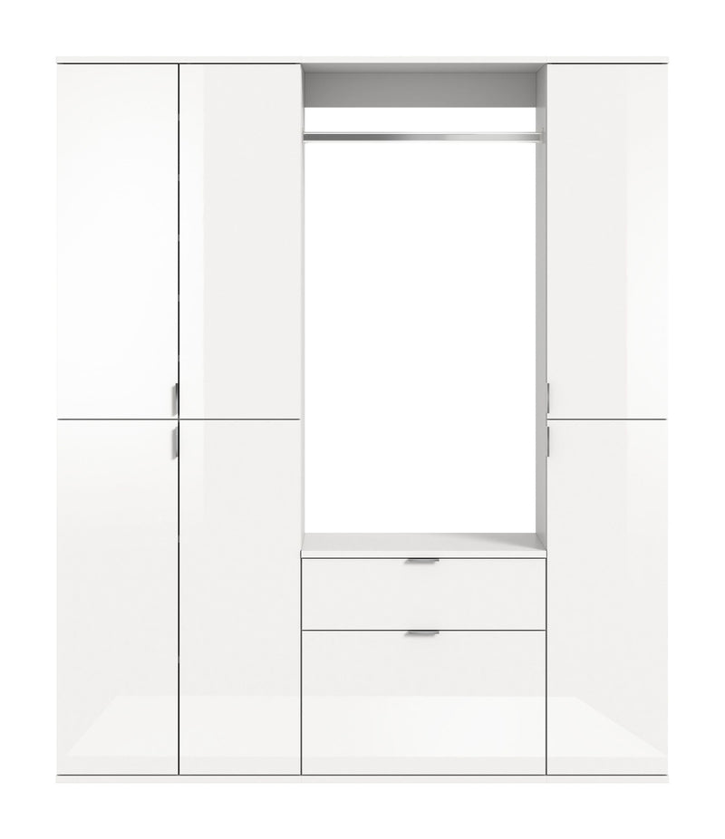 Garderobenkombination Weiß Hochglanz, 152x193x34 cm, Kleiderstange, Regale