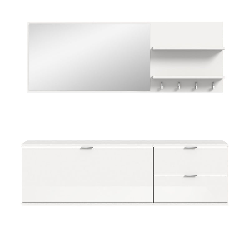 Garderobenkombination Weiß Hochglanz, modernes Design, 144x191x37 cm