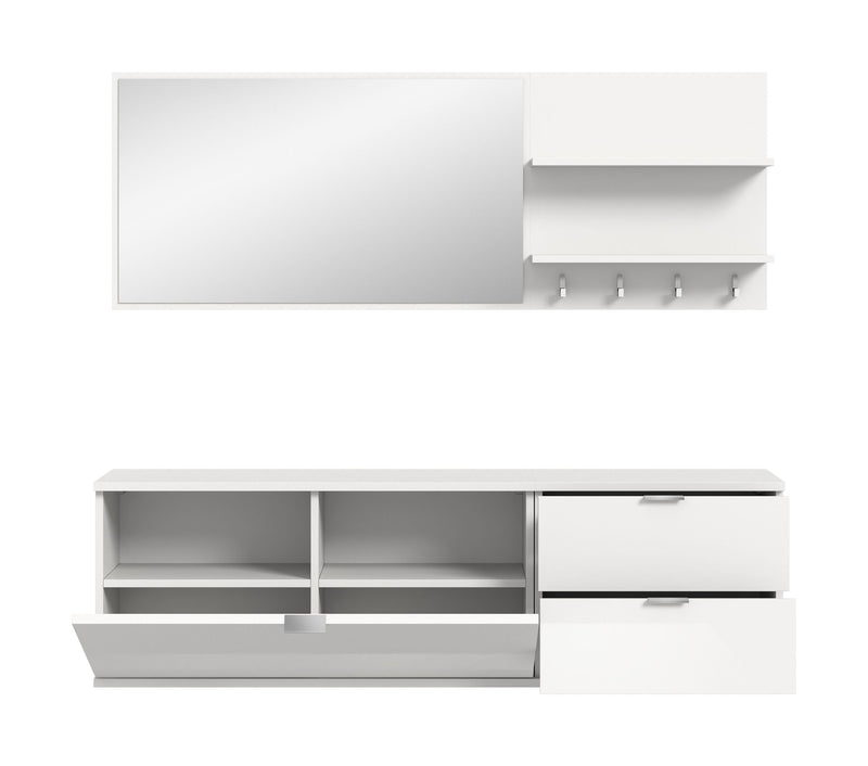 Garderobenkombination Weiß Hochglanz, modernes Design, 144x191x37 cm