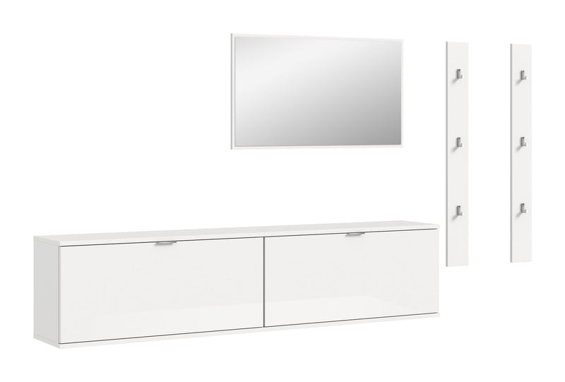 Garderobenkombination Weiß Hochglanz, 237x191x37 cm, FSC-zertifiziert