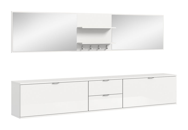 Garderobenkombination Weiß Hochglanz, 236x191x37 cm, FSC-zertifiziert