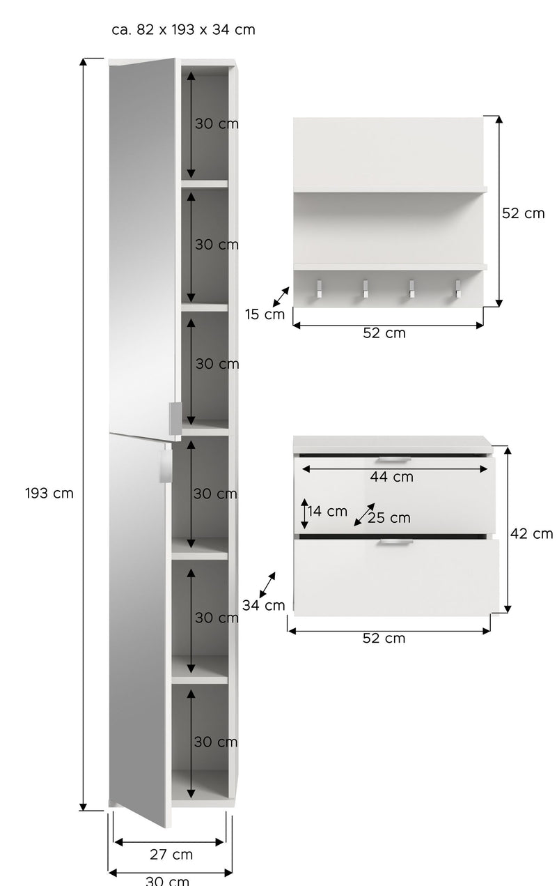 Garderobenkombination Weiß Hochglanz, 82x191x37 cm, FSC-zertifiziert