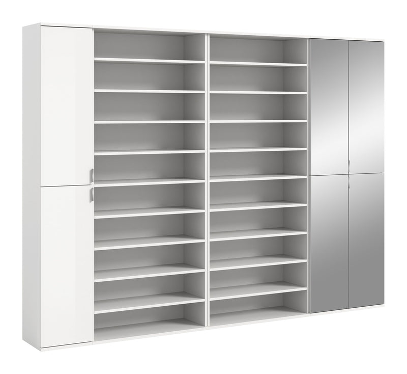 Garderobenschrank Weiß Hochglanz, 232x191x37 cm, Hochschrank, Schuhregale