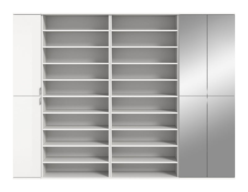 Garderobenschrank Weiß Hochglanz, 232x191x37 cm, Hochschrank, Schuhregale