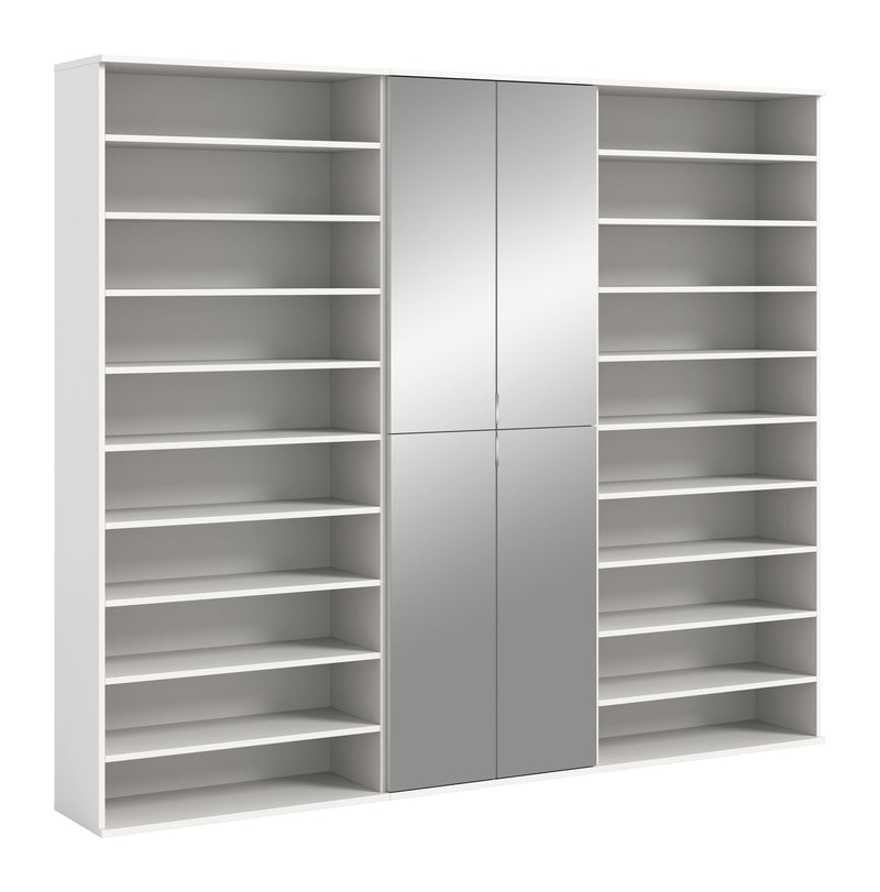 Garderobenschrank Weiß Hochglanz, 222x191x37 cm, Spiegelschrank