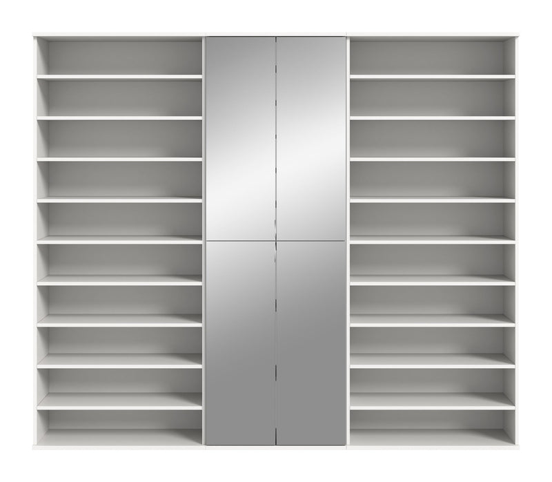 Garderobenschrank Weiß Hochglanz, 222x191x37 cm, Spiegelschrank