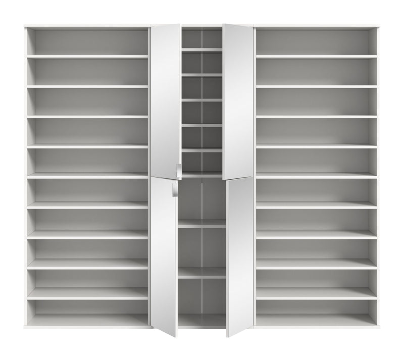 Garderobenschrank Weiß Hochglanz, 222x191x37 cm, Spiegelschrank