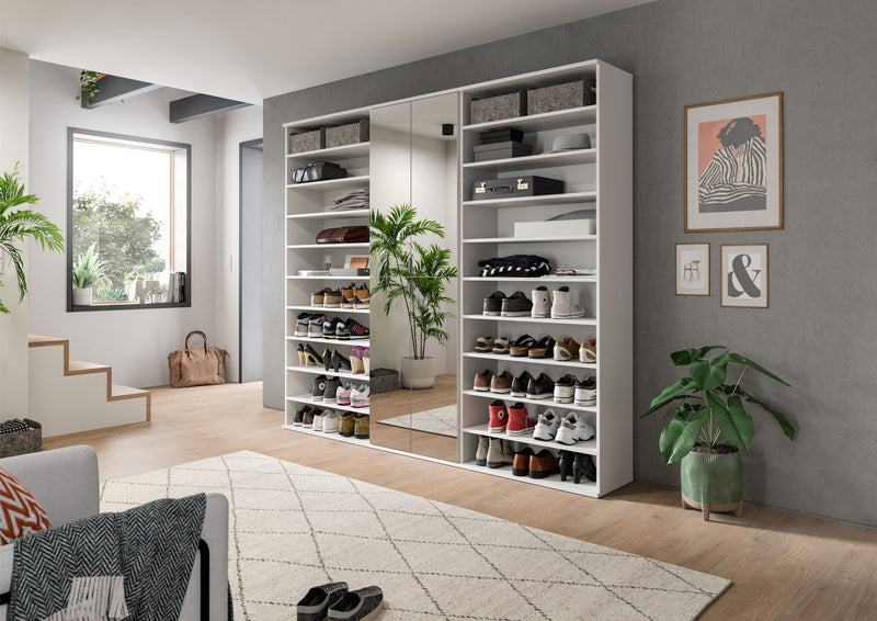 Garderobenschrank Weiß Hochglanz, 222x191x37 cm, Spiegelschrank