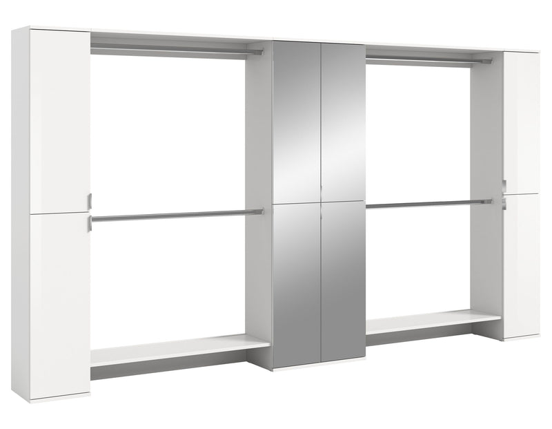 Garderobenkombination Weiß Hochglanz, 341x191x37 cm, Spiegelschrank